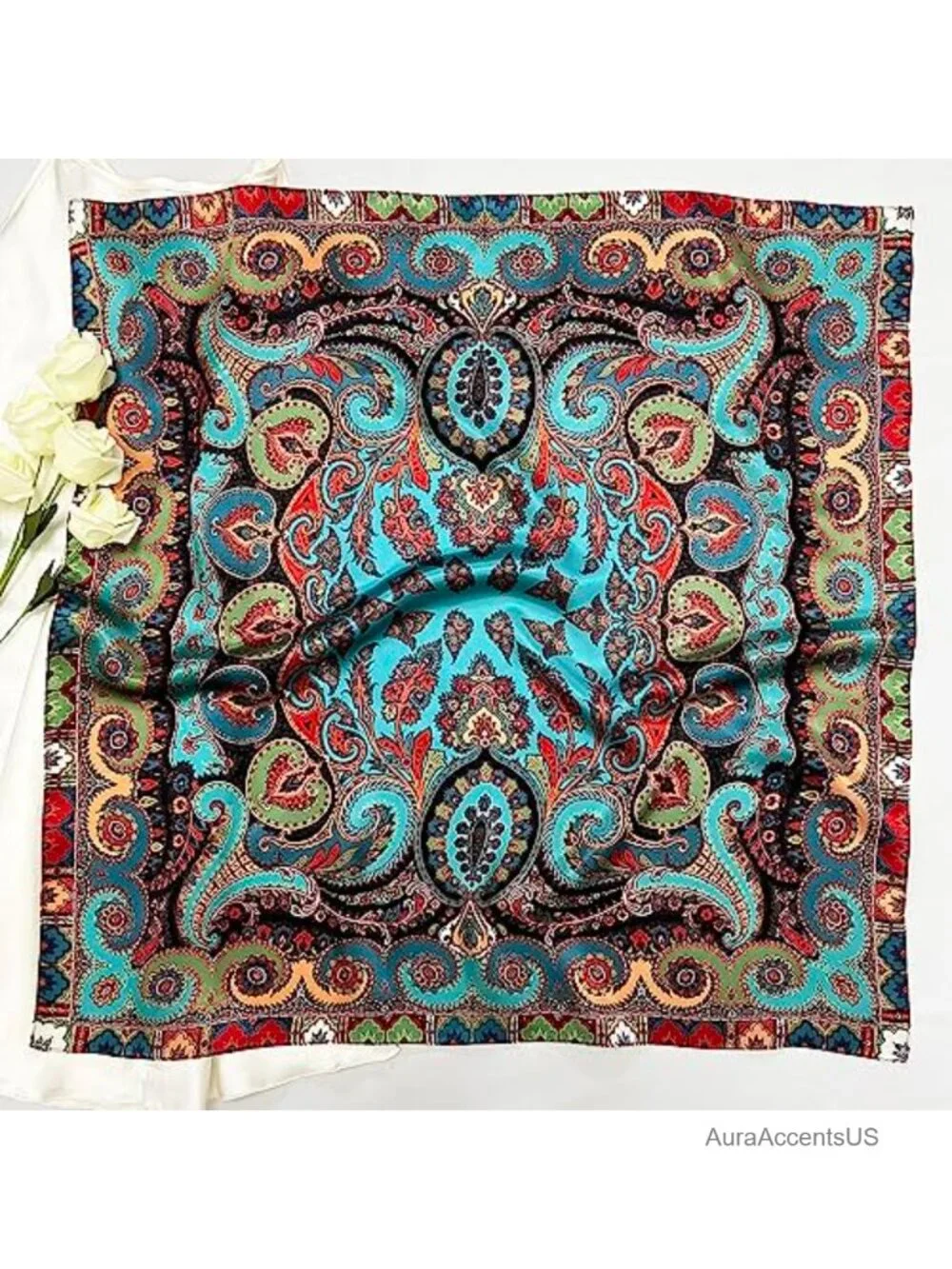 100% Mulberry Silk Square Scarf for Hair & Neck - Lightweight Bandana